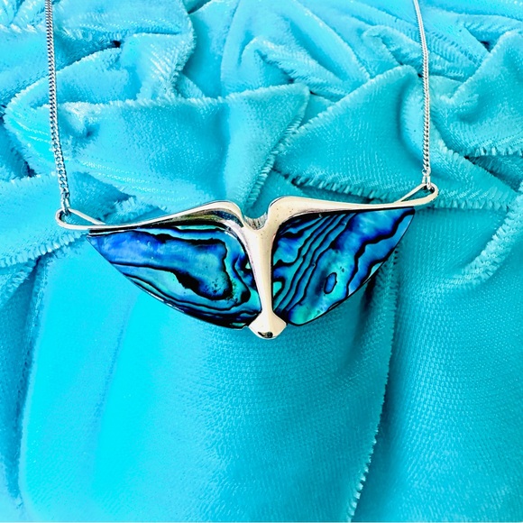 Ariki Rhodium Plated Paua Shell Wing Necklace - Picture 5 of 12